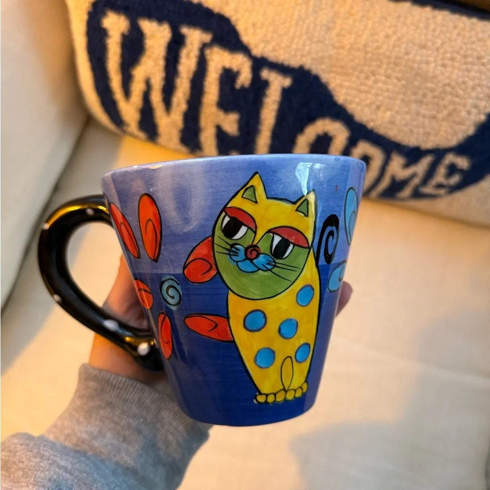 Vintage Hand painted by Milson & Louis Colorful Cat Design Ceramic single Mug - Picture 2 of 9